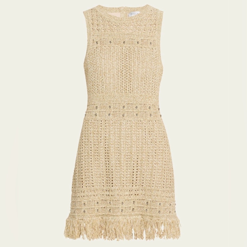 Milly Cream Knit Fringe Dress